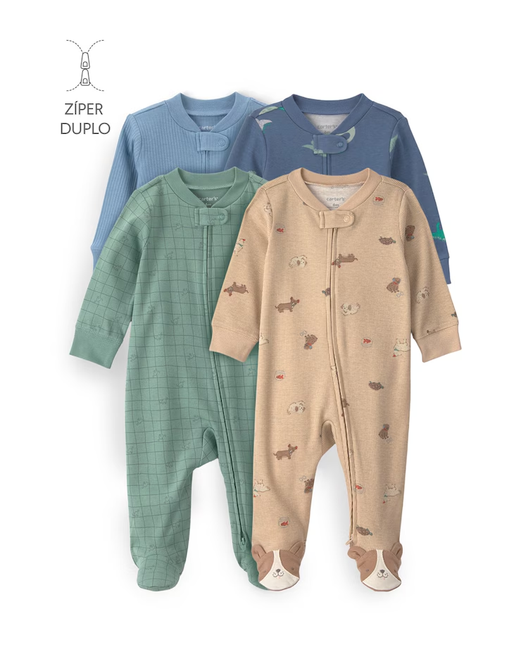 Kit macacão Carter's com pezinho bebê menino estampa animal interativo 4 peças - Multicor | Carter's
