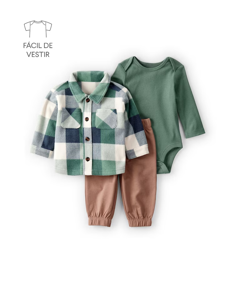 Conjunto longo bebê 3 peças xadrez - multicor | Carter's