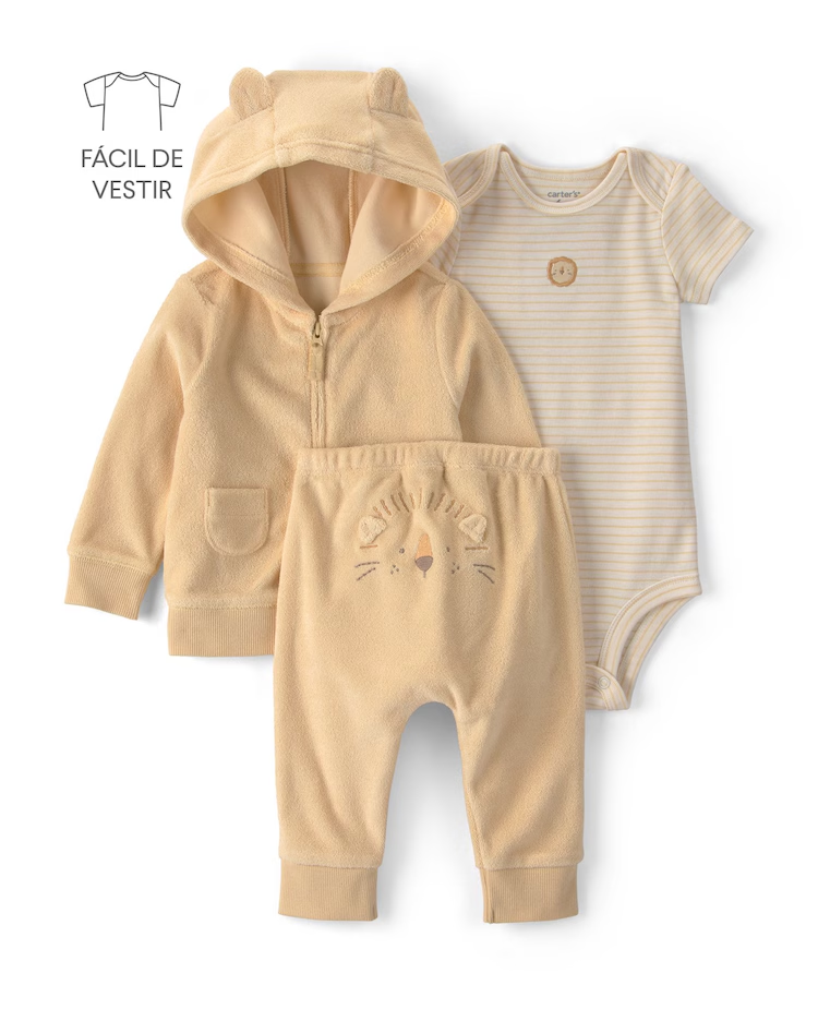 Conjunto longo bebê 3 peças atoalhados patinho off-white | Carter's