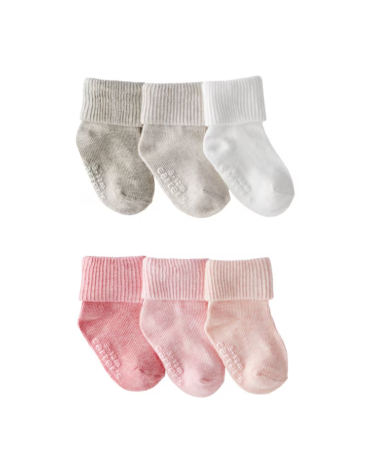 Kit meia bebê 6 pares canelada dobrada - multicor | Carter's