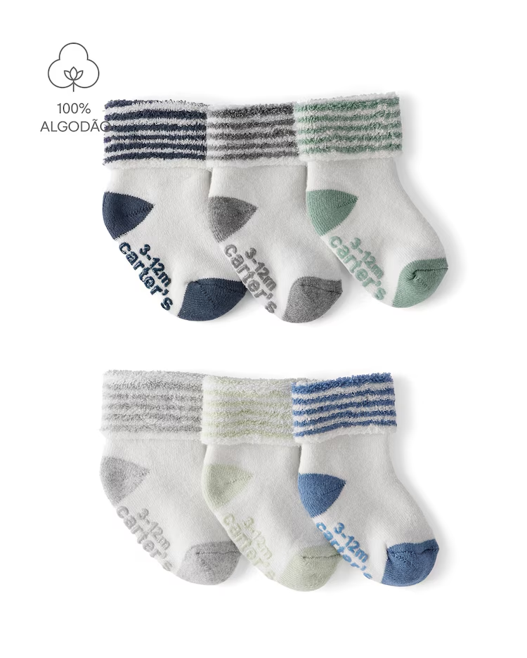 Kit meia bebê 6 pares fleece com listras multicor | Carter's